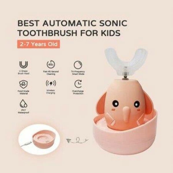 Kids Electric Toothbrush U Shape Whole Mouth Baby Toothbrush 360 Ultrasonic Automatic Toothbrush - IPX7 Waterproof - 3 Cleaning Modes For Kids (pink)