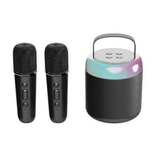 Kids family Portable Karaoke Bluetooth Speaker with Microphone Function Wireless Loudspeaker Mini Portable Karaoke Box with Dual Microphone Color Black