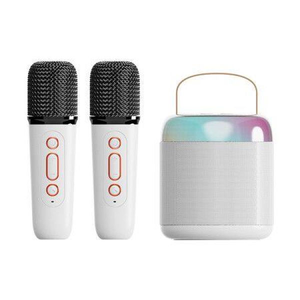 Kids family Portable Karaoke Bluetooth Speaker with Microphone Function Wireless Loudspeaker Mini Portable Karaoke Box with Dual Microphone Color White