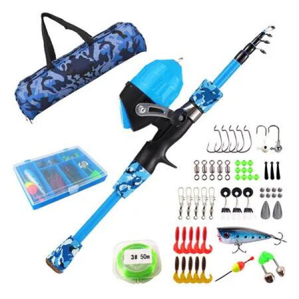 Kids Fishing Pole Portable Telescopic Fishing Rod and Reel Combo Kit for Boys, Girls with Fishing Reel, Fishing Tackles (Blue)