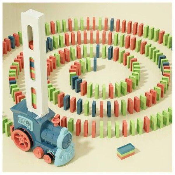 Kids Games Domino Train Toys: 180PCS Automatic Stacking Creative Game 3+ Year Old - Stem Montessori Toy for Boys Age3+ Summer Autistic Christmas Birthday Gifts 5 6 Toddler Girls Ages 3+ (Blue)