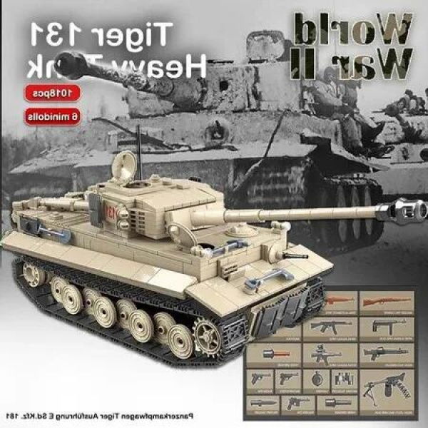 Kids Gift 1018pcs TIGER 131 Tank Building Blocks Set: Heavy Tanks, Weapons, and Soldiers