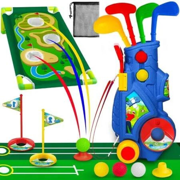 Kids Golf Club Set with Stand - Indoor/Outdoor Sports Toys for Boys and Girls Ages 3+