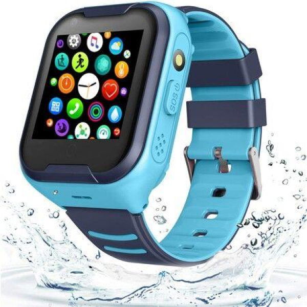 Kids GPS Smart Watch 4G Waterproof Smartwatch For Phone With GPS Tracker Touch Screen Video Call Real-time Tracking Camera SOS Alarm Pedometer Color Blue