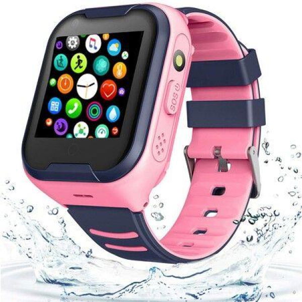 Kids GPS Smart Watch 4G Waterproof Smartwatch For Phone With GPS Tracker Touch Screen Video Call Real-time Tracking Camera SOS Alarm Pedometer Color Pink