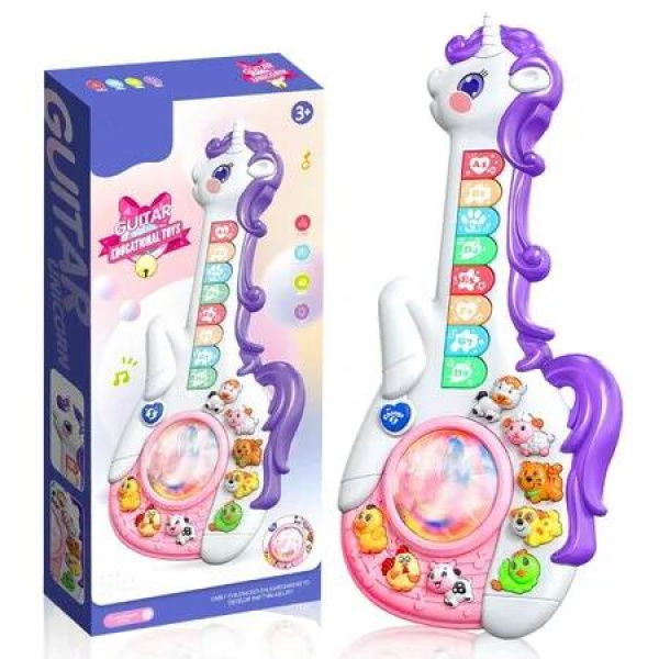Kids Guitar Musical Instruments Toy Unicorn Guitar Toy with Sounds Music Lights for 3+ Girls Boys Birthday