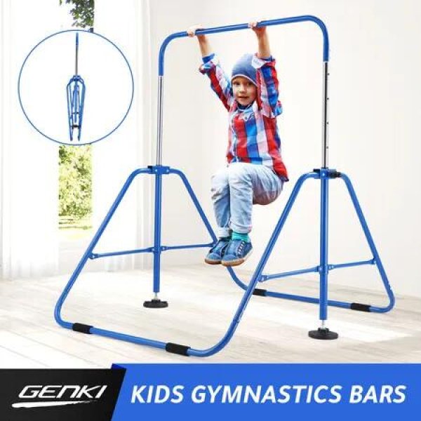 Kids Gymnastics Bar Training Climbing Frame Playground Workout Horizontal Expandable Monkey Kip for Home Blue