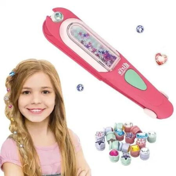 Kids Hair Gem Stamper Braid Kit Bling Hair Jewels for Girls Hair Styling Tool with Reusable Shining Diamonds Christmas Birthday Gifts Kids Ages 3+