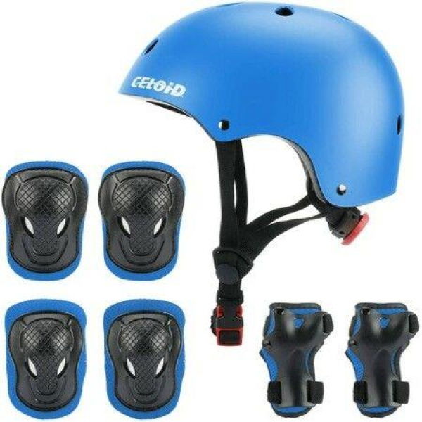 Kids Helmet Pad Set 3-14 Years Ages Blue Adjustable Kids Roller Skateboard Bike Helmet Knee & Elbow Pads Wrist Guards.