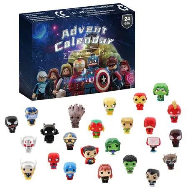 Kids Holiday Advent Calendar 2024 Surprise Holiday Gifts with Super Hero Toys, Countdown to New Year