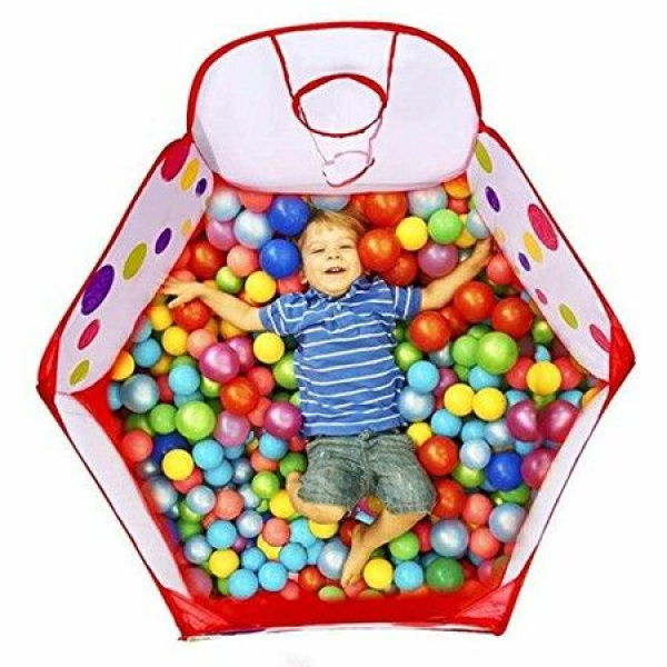 Kids Indoor Pop-Up Ball Play Tent With Basketball Hoop. 1.5M Play Balls Not Included.