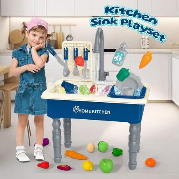 Kids Kitchen Sink Toy Set Faucet Wash Bain Tap Playset Pretend Role Play Activity Centre Simulation Imaginative Unit Auto Water Circulation System