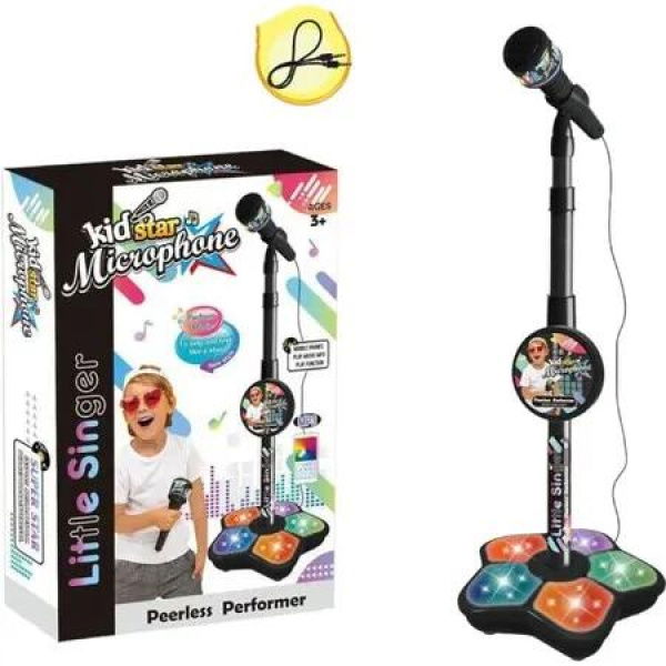 Kids Microphone And Stand,Kids Microphone and Stand Adjustable,Kids Karaoke Sing Musical Toy,Childrens Karaoke Machine With Adjustable Stand Lights,Black
