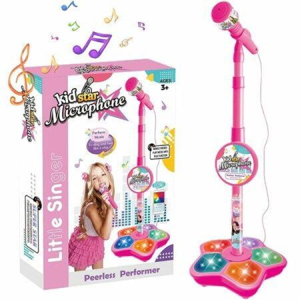 Kids Microphone And Stand,Kids Microphone and Stand Adjustable,Kids Karaoke Sing Musical Toy,Childrens Karaoke Machine With Adjustable Stand Lights,Pink