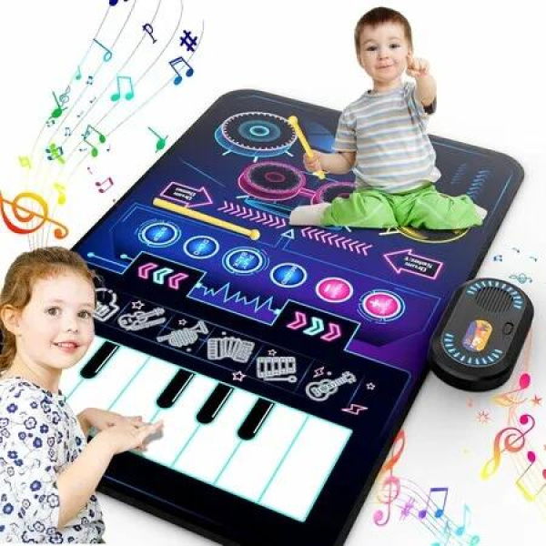 Kids Musical Mat Piano Keyboard & Drum Matt Set, Toys for 4+ Year Old Boy Girl Gifts