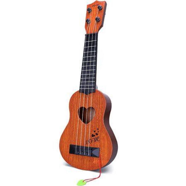 Kids Musical Ukulele Guitar Toy Beginner Instrument Preschool Learning Brown Durable Fun Playset