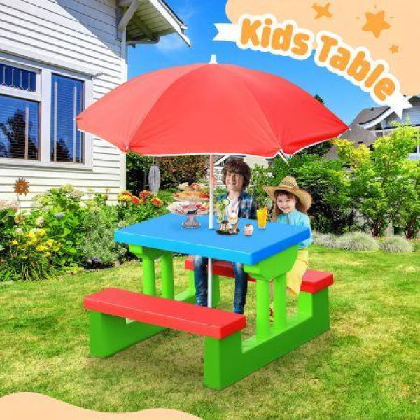 Kids Picnic Table Outdoor Multi-Colour Set With Umbrella