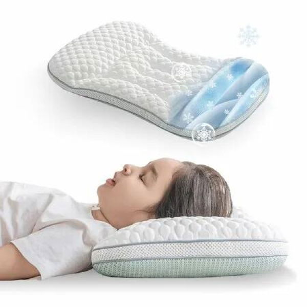 Kids Pillows Double Sided Cooling Fabric Mesh Children Pillow Dual Heights 4-6cm Ergonomic Design Advanced Hose Filler Machine Washable Age 3-6
