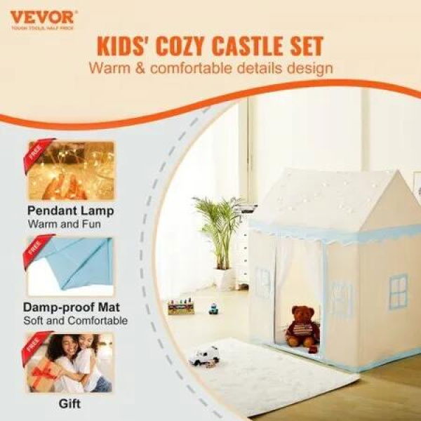 Kids Play Tent Kids Tent for Kids 1-5 Years Old Toddler Tent with Mat and Tent Lamp Tent for Kids with Windows for Indoor & Outdoor Play House Castle Beige