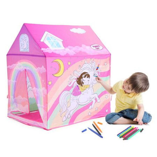 Kids Play Tent Play House Colorful Crawling Princess Castle Doodle Repeatedly Game Tent For Games Outdoor Girls Children Baby Color Pink