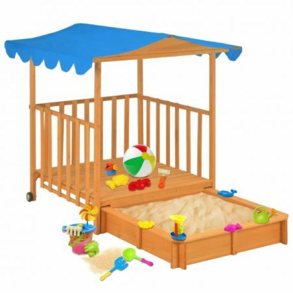 Kids Playhouse With Sandbox Wood Blue UV50