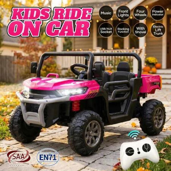 Kids Ride On Car 12V Battery Electric Vehicle Toy Off Road UTV Pickup Dump Truck Jeep 4 Wheeler Parental Remote Control MP3 USB Lights Openable Doors
