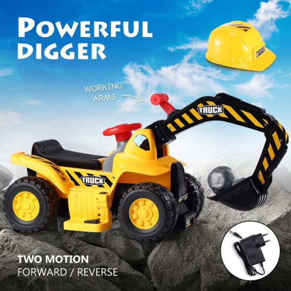 Kids Ride-on Digger Electric Excavator Bulldozer Loader Car With Safety Helmet.