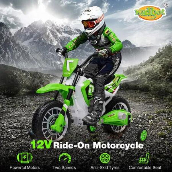 Kids Ride On Motorcycle Electric Toy Car 12V Battery Motorbike Dirt Bike Sport Street Pedal Bicycle Training Wheels Green