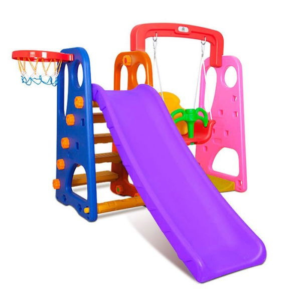 Kids Safety Swing And Slide Playset With Basketball Hoop - Easy To Assemble.