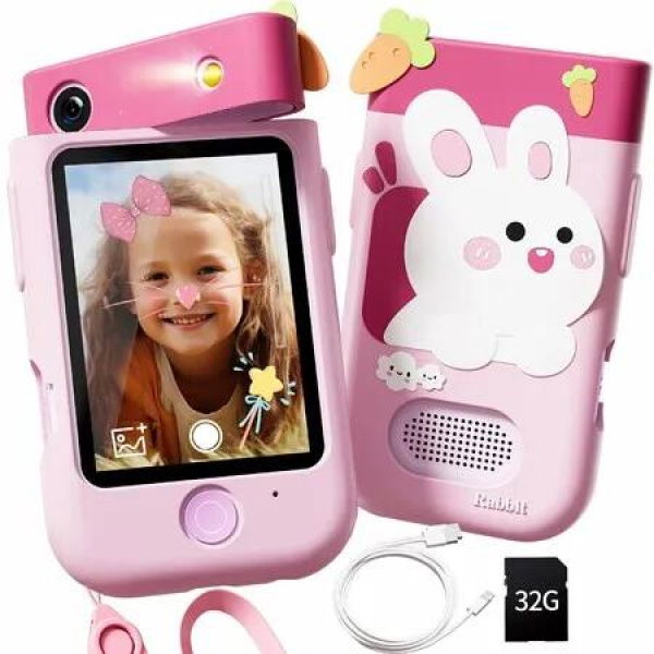 Kids Smart Phone 2.8In Touchscreen Toddler Learning Cell Toy Phone with Rotating Camera,Game,Music Player,32G SD Card,Gift for 3+ Kids