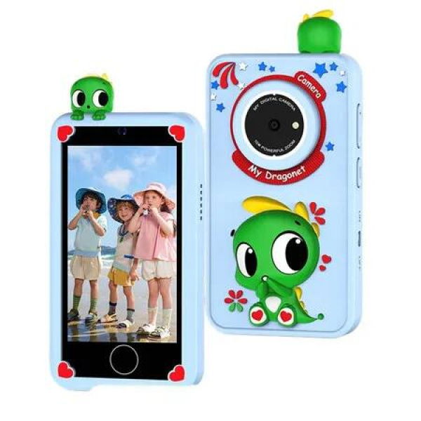 Kids Smart Phone Toys with 8G SD Card, Ideal Christmas Birthday Gifts for Kids, Dual Cameras Learning Toys with 2.8Inch Touchscreen (Blue)