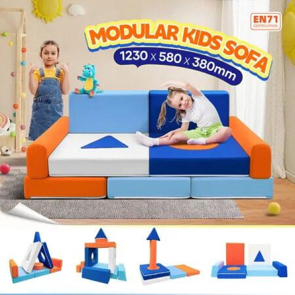 Kids Sofa Set Modular Couch Play Lounge Chair Ball Pit Toddler Playset Sectional Convertible Cushion Comfy Armchair Bed Activity Centre Playroom 11Pcs