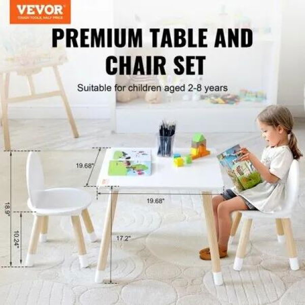 Kids Table and 2 Chairs Set, Toddler Table and Chair Set, Children Multi-Activity Table for Art, Craft, Reading, Learning