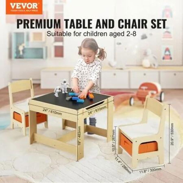 Kids Table and Chair Set Wooden Activity Table with Storage Space & Boxes