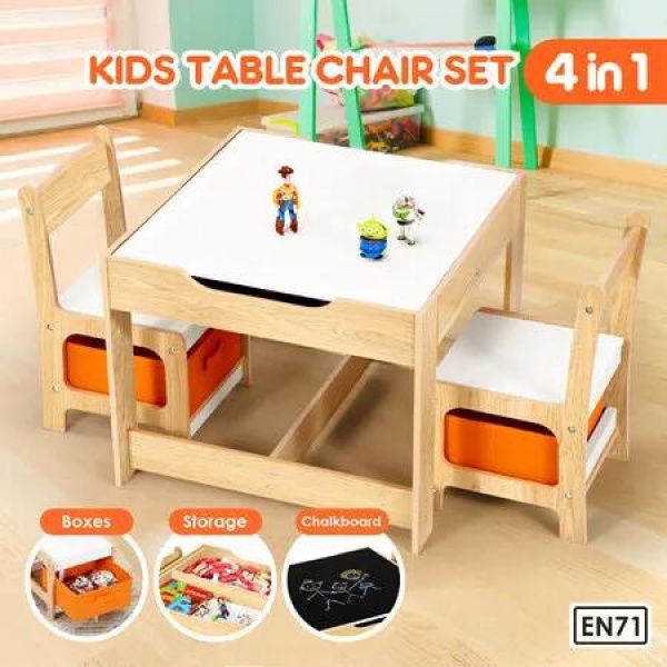 Kids Table and Chairs Set Chalkboard Multifunctional Study Activity Play Drawing Learning Toys Storage Desk Box Bin Toddler Children Furniture Kidbot