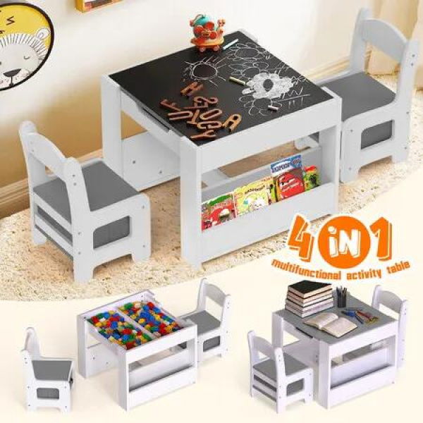 Kids Table and Chairs Set Childrens Toddlers Activity Centre Picnic Play Study Furniture Writing Drawing Craft Art Bookcase Toys Storage Desk Wooden
