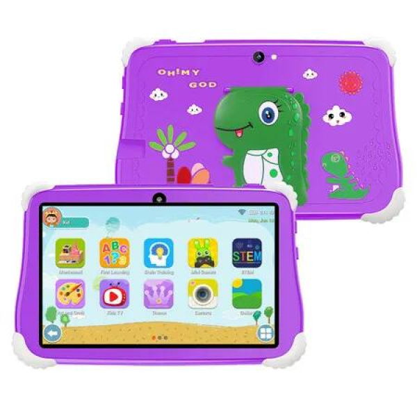 Kids Tablet 7 inch Android 12.0, Octa-Core Tablets, 2GB RAM 32GB ROM Bluetooth GPS WIFI IPS Screen Shockproof Case for Educational Games, Purple