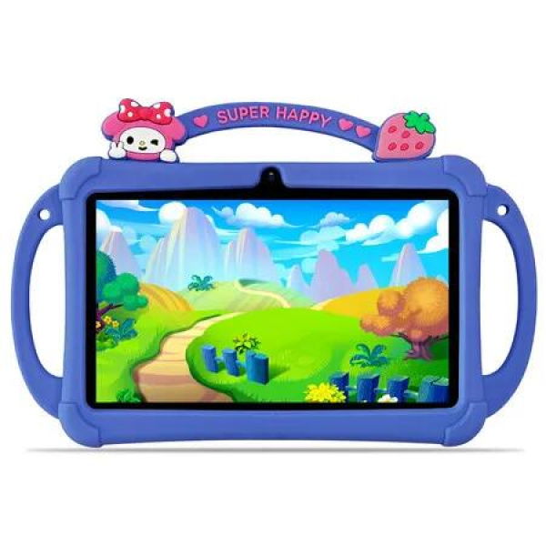 Kids Tablet 7 inch Android 13, 4GB RAM 32GB ROM, 512GB Expandsion, with Parental Control, WiFi, Bluetooth, Dual Camera with Silicone Case (Blue)