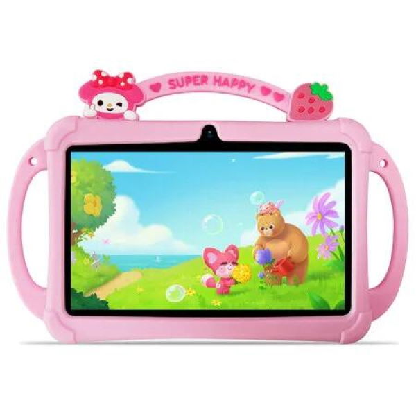 Kids Tablet 7 inch Android 13, 4GB RAM 32GB ROM, 512GB Expandsion, with Parental Control, WiFi, Bluetooth, Dual Camera with Silicone Case (Pink)