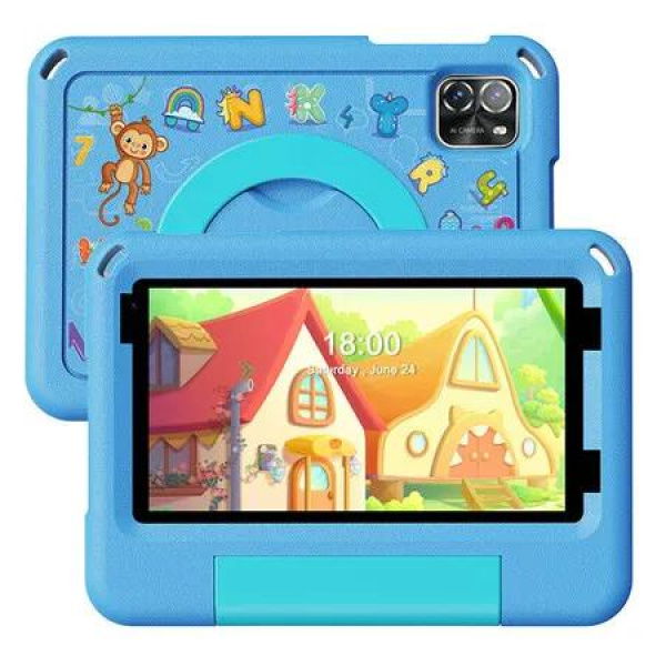 Kids Tablet 7 Inch Android 14 with 8GB RAM,64GB ROM,Wi-Fi Model, Remote Phone Control, Time Limited Educational Apps,Blue