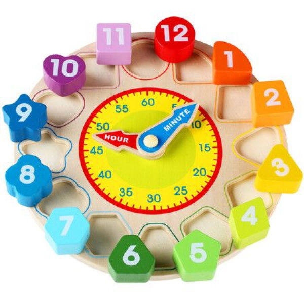 Kids Time Clock Wooden Learning Color Shape Sorting ToyEarly Education Math Game Kids Puzzle Game