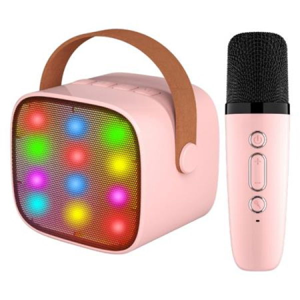 Kids Toy Karaoke Machine Portable Bluetooth Speaker With Wireless Microphone Music MP3 Player For Ages 3+ Girls Boys (Pink)