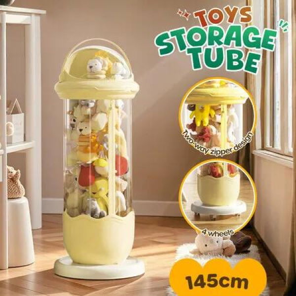 Kids Toys Storage Tube Box Stuffed Animal Zoo Plush Soft Doll Organiser Playroom Display Cabinet Holder Container Vertical Stand with Wheels 145x31cm
