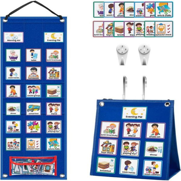 Kids Visual Schedule Calendar Chart 2 In 1 Autism Daily Chore Routine Chart With 70 Cards Behavioral Tool Wall Planner For Home School