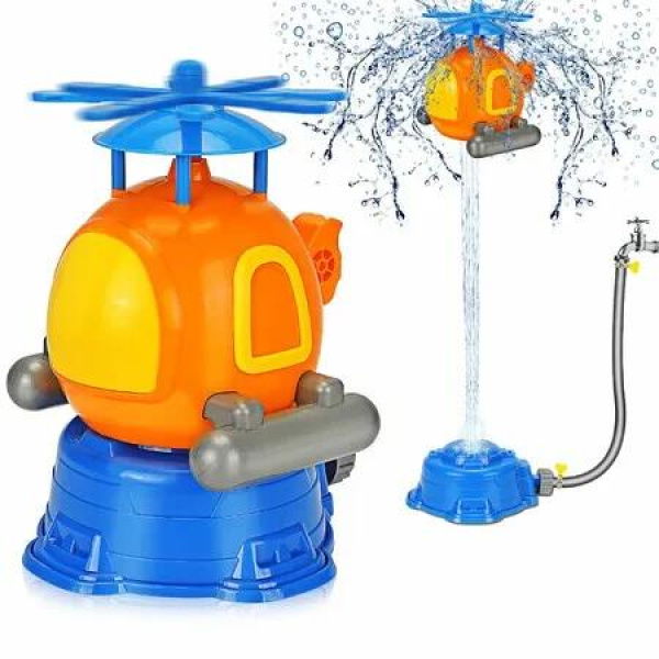 Kids Water Spray Sprinklers Helicopter Set Outdoor Summer Toys Backyard Garden Airplane Launcher Games for Kids Ages 3+(Orange)