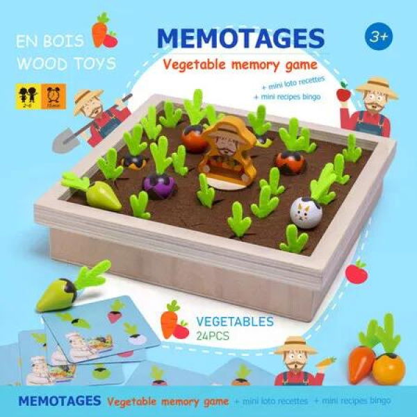 Kids Wooden Memory Board Game Sorting Puzzle Carrots Harvest Developmental Toy