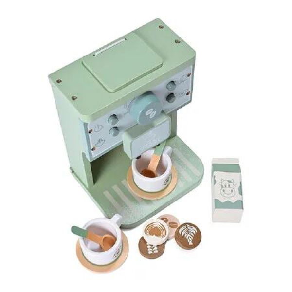Kids Wooden Toys Toddler Pretend Play Kitchen Accessories Green Coffee Maker Espresso Machine Playset Montessori Gift Girls Boys 3+