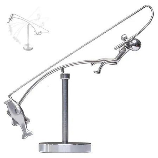 Kinetic Fishing Sculpture, Balance Art for Your Space, Fisherman Balancing Sculpture, Home Office Decor, Gifts for Fishing Lovers