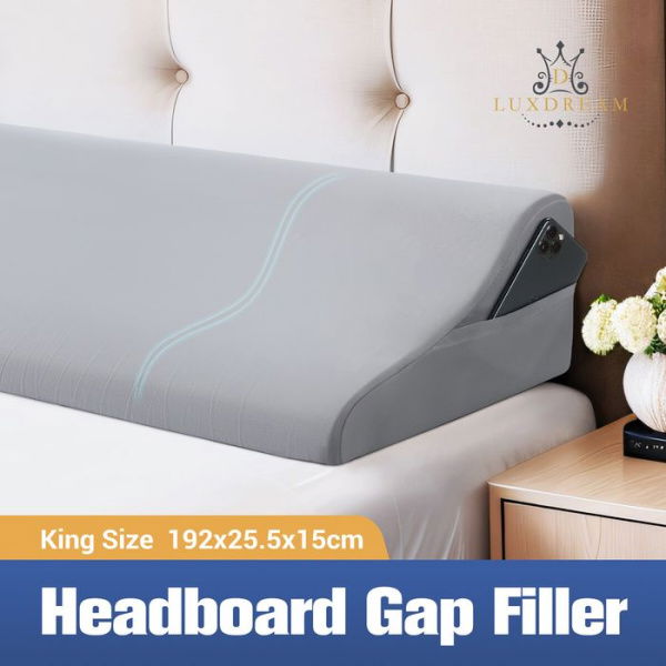 King Size Bed Pillow Wedge Gap Filler Cushion Foam Headboard Bedrest Comfortable With Side Pockets Grey