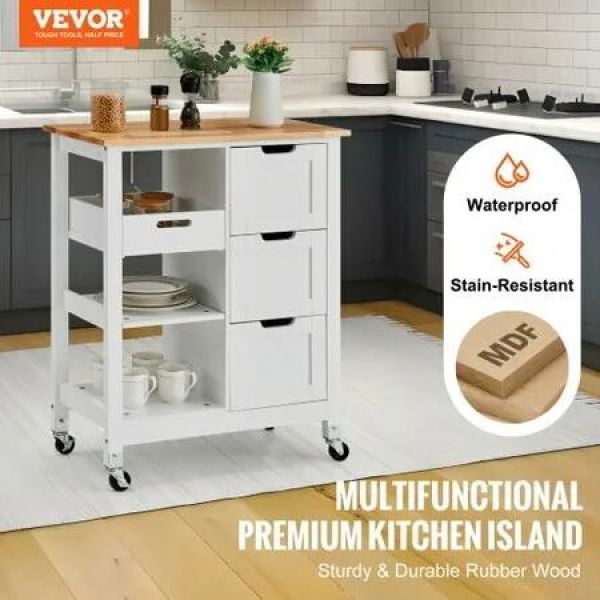 Kitchen Island Cart Rolling Storage Cabinet on Wheel with Drawer & Shelves